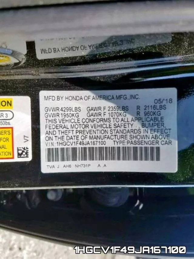 1HGCV1F49JA167100 фото 2