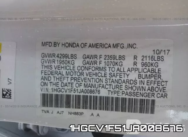 1HGCV1F51JA008676 фото 10