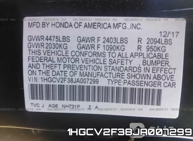 1HGCV2F38JA007299 фото 9