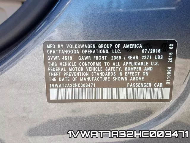 1VWAT7A32HC003471 фото 2