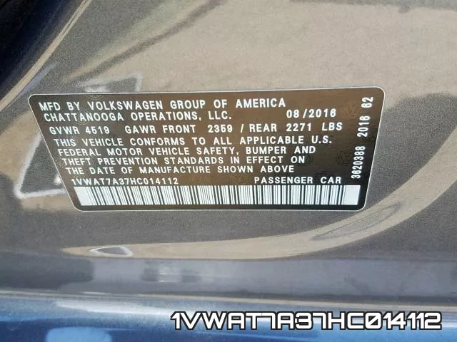 1VWAT7A37HC014112 фото 2