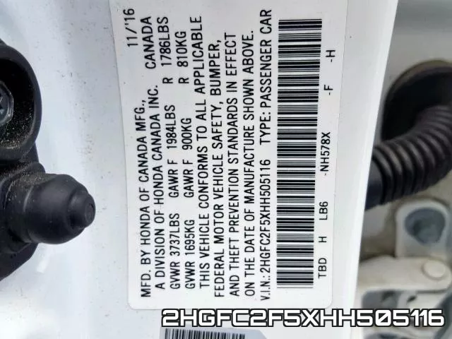 2HGFC2F5XHH505116 фото 2
