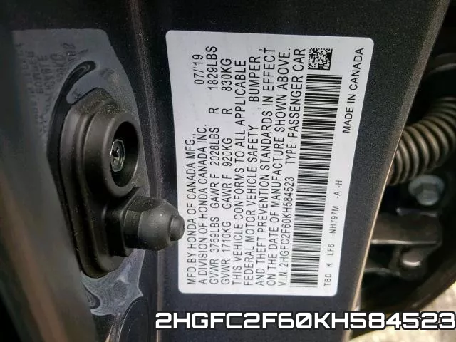 2HGFC2F60KH584523 фото 2