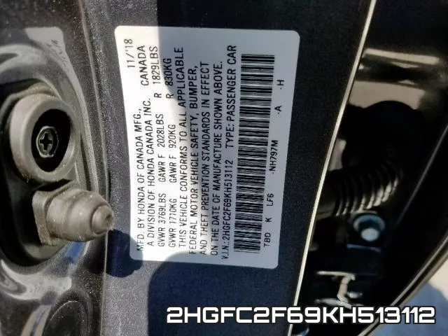 2HGFC2F69KH513112 фото 2