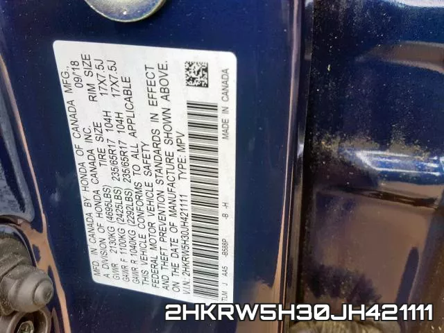 2HKRW5H30JH421111 фото 2