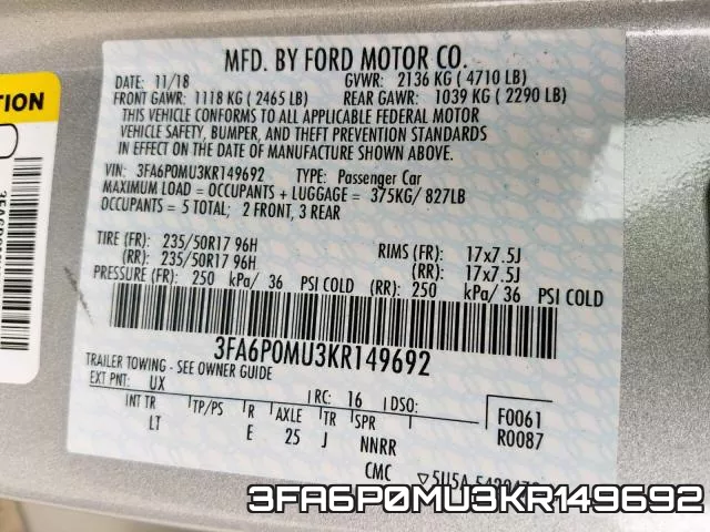 3FA6P0MU3KR149692 фото 2