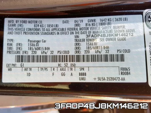 3FADP4BJ8KM146212 фото 2