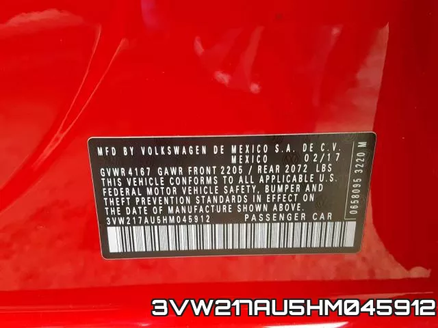 3VW217AU5HM045912 фото 2