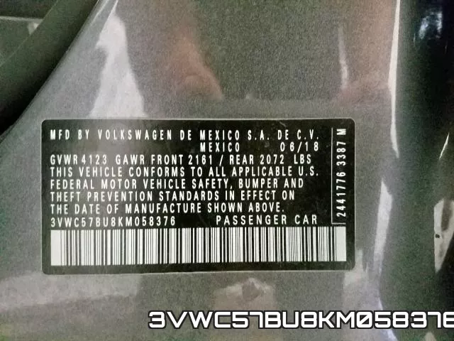 3VWC57BU8KM058376 фото 2