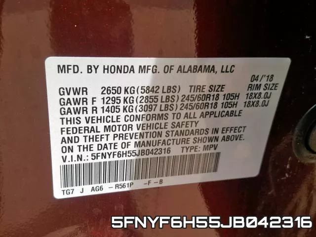 5FNYF6H55JB042316 фото 2