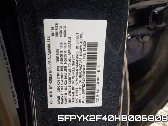 5FPYK2F40HB006808 фото 2