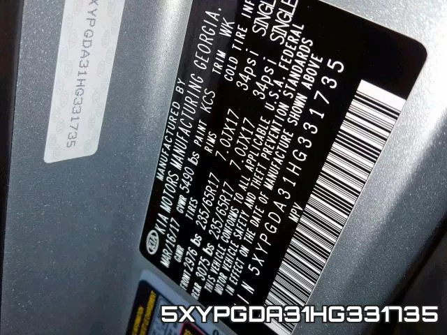 5XYPGDA31HG331735 фото 2