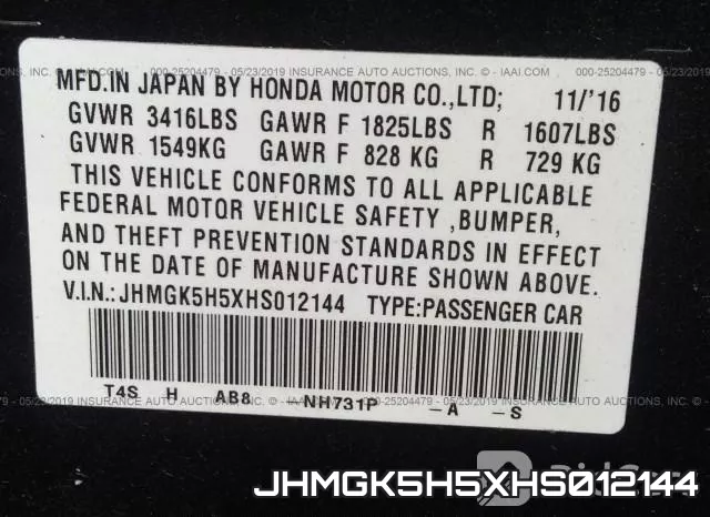 JHMGK5H5XHS012144 фото 10
