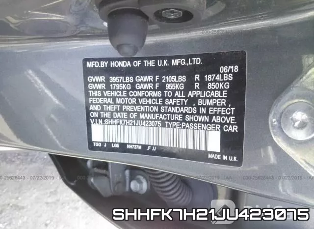 SHHFK7H21JU423075 фото 10