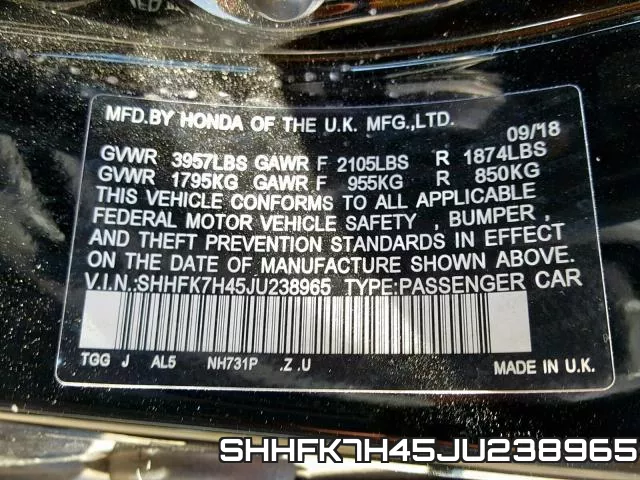 SHHFK7H45JU238965 фото 2
