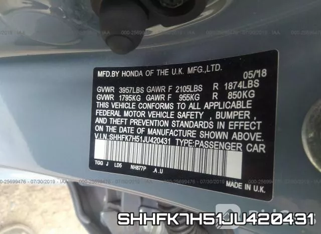 SHHFK7H51JU420431 фото 10