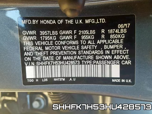 SHHFK7H53HU428573 фото 2