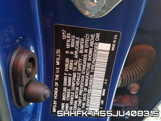 SHHFK7H55JU408315 фото 2