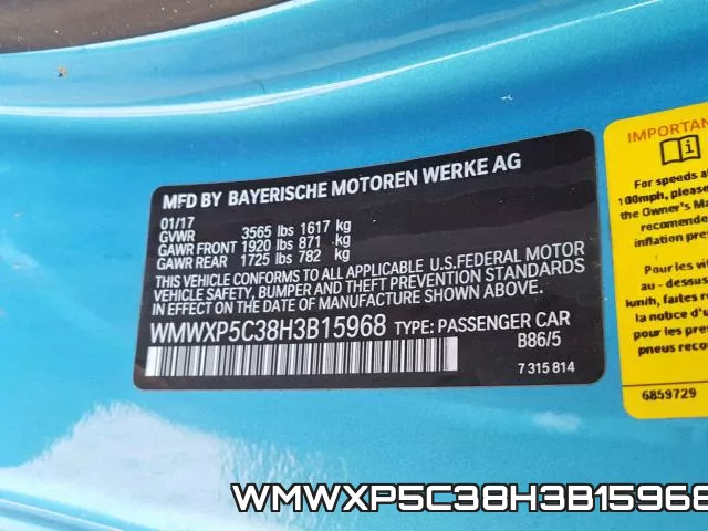 WMWXP5C38H3B15968 фото 2