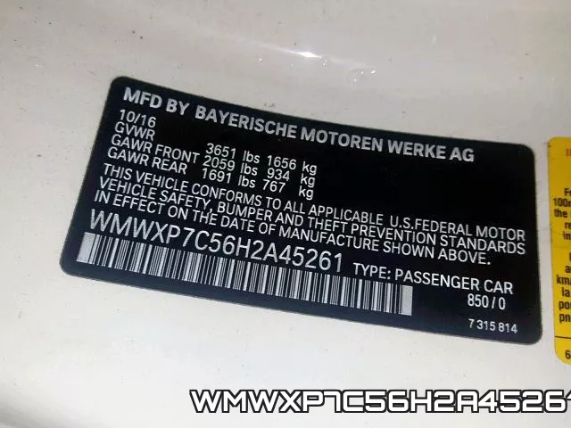 WMWXP7C56H2A45261 фото 2