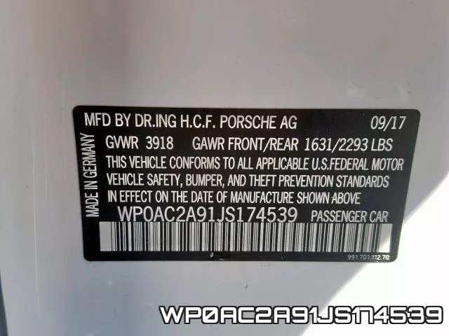 WP0AC2A91JS174539 фото 2