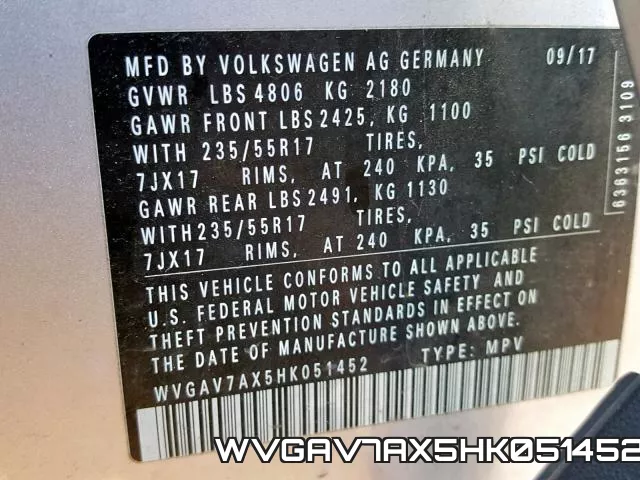 WVGAV7AX5HK051452 фото 2