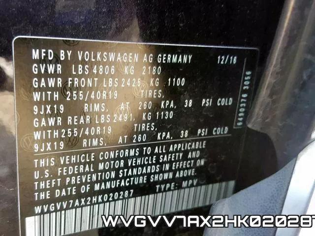 WVGVV7AX2HK020287 фото 2