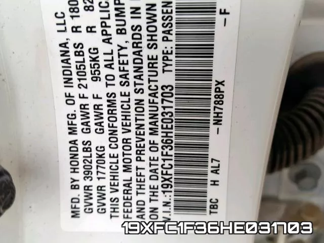 19XFC1F36HE031703 фото 2