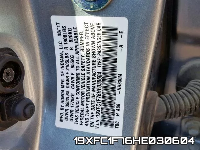 19XFC1F76HE030604 фото 2
