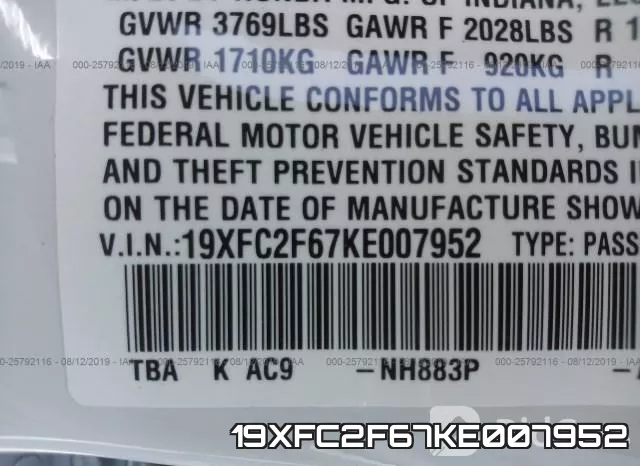 19XFC2F67KE007952 фото 10