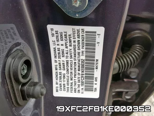 19XFC2F81KE000352 фото 2