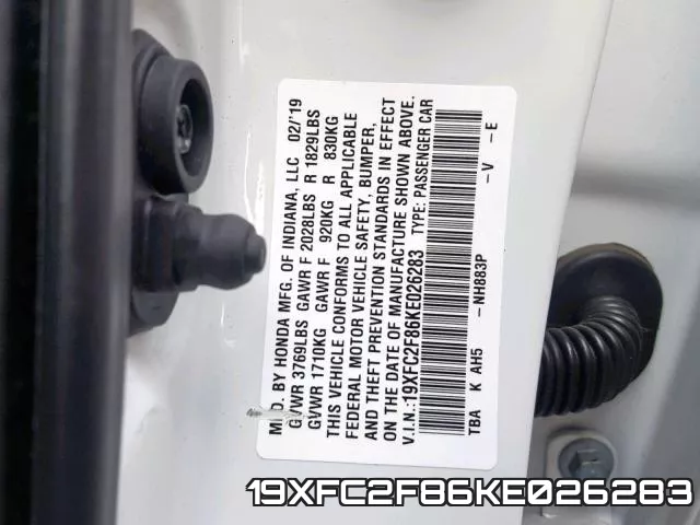 19XFC2F86KE026283 фото 2