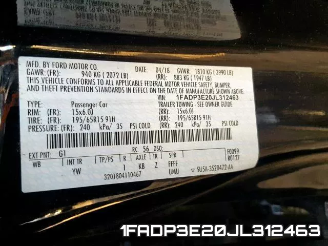 1FADP3E20JL312463 фото 2