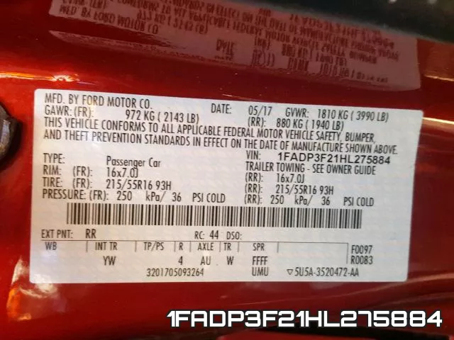 1FADP3F21HL275884 фото 2