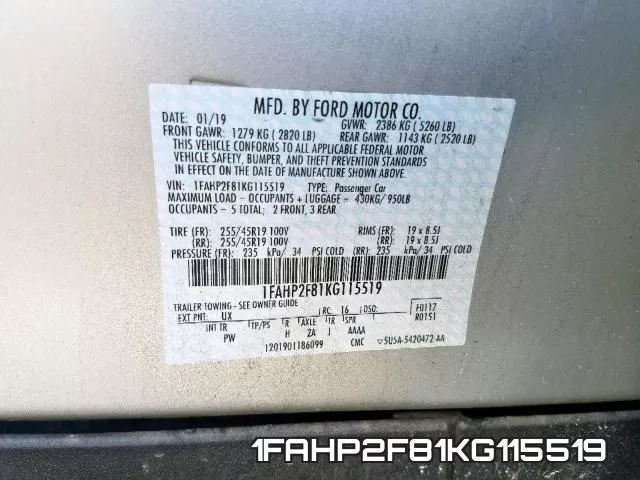 1FAHP2F81KG115519 фото 2