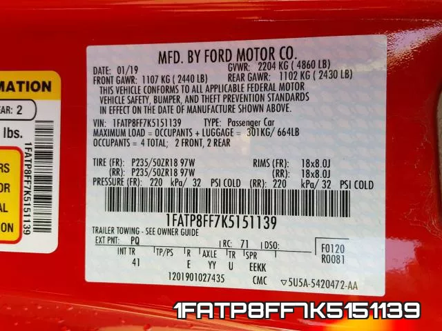 1FATP8FF7K5151139 фото 2
