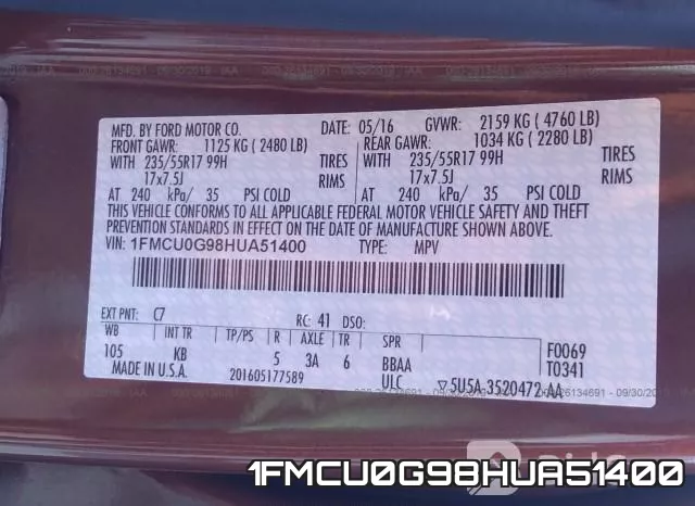 1FMCU0G98HUA51400 фото 10