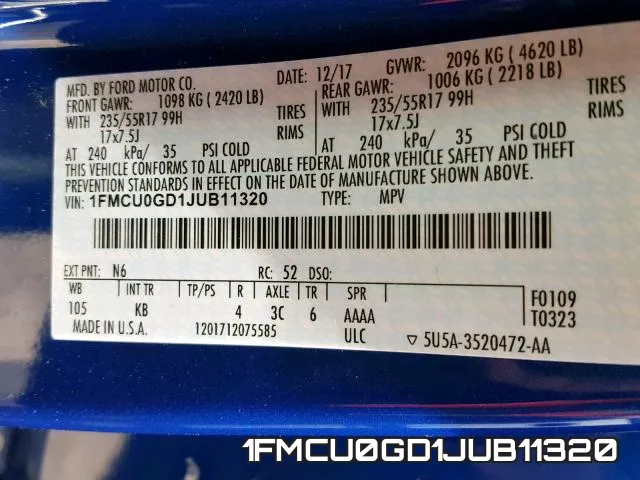 1FMCU0GD1JUB11320 фото 2