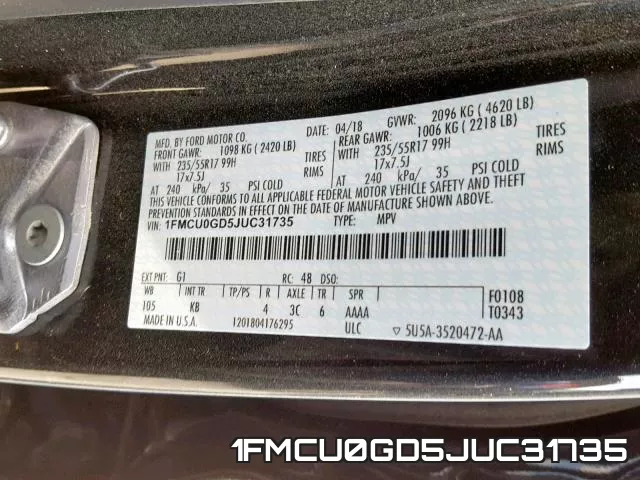 1FMCU0GD5JUC31735 фото 2