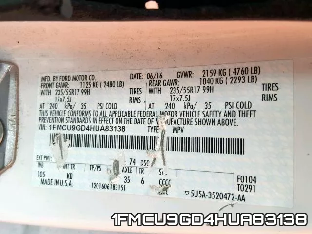 1FMCU9GD4HUA83138 фото 2