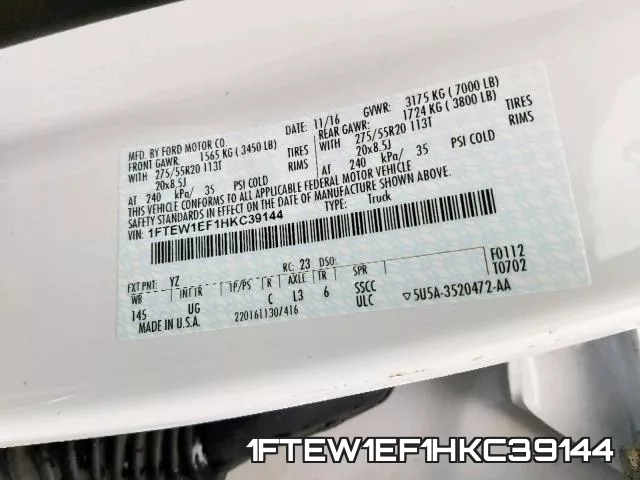 1FTEW1EF1HKC39144 фото 2