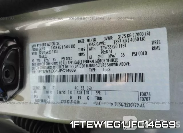 1FTEW1EG1JFC14669 фото 10