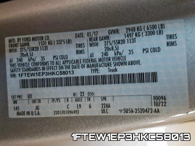 1FTEW1EP3HKC58013 фото 2