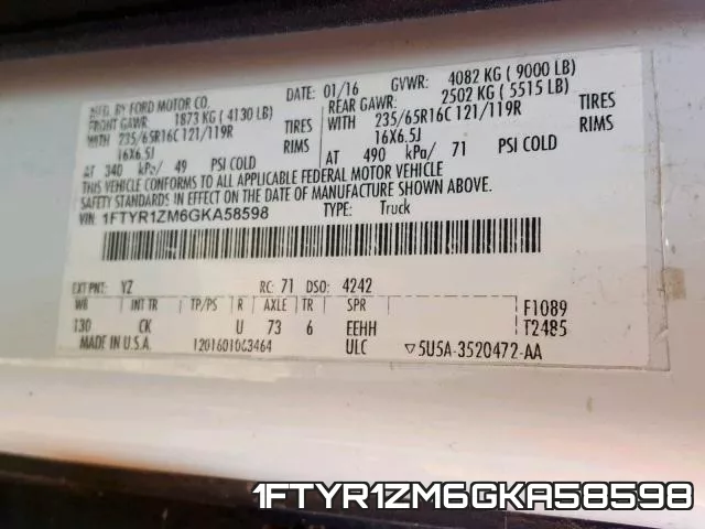 1FTYR1ZM6GKA58598 фото 2