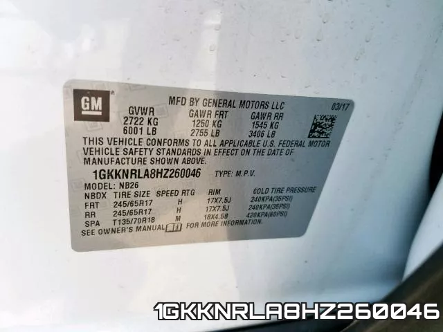 1GKKNRLA8HZ260046 фото 2