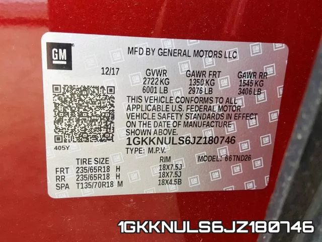 1GKKNULS6JZ180746 фото 2