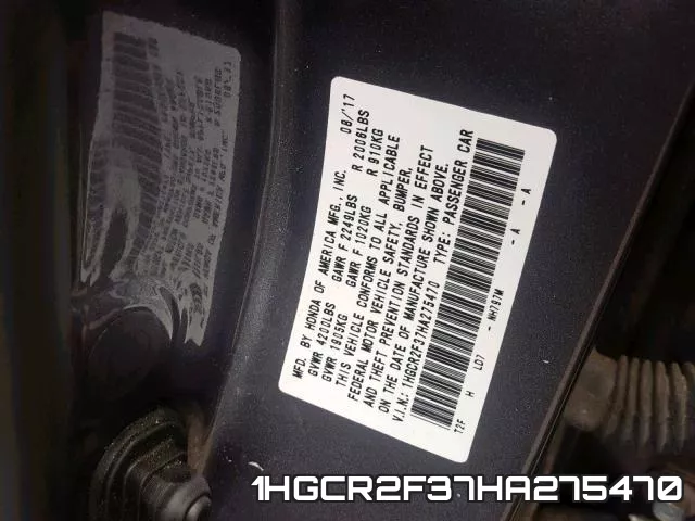 1HGCR2F37HA275470 фото 2