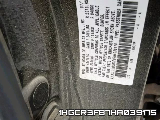 1HGCR3F87HA039175 фото 2