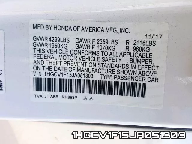 1HGCV1F15JA051303 фото 2