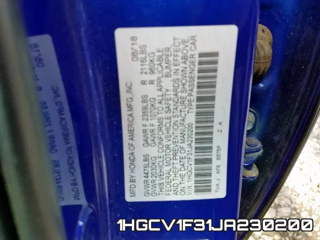 1HGCV1F31JA230200 фото 2